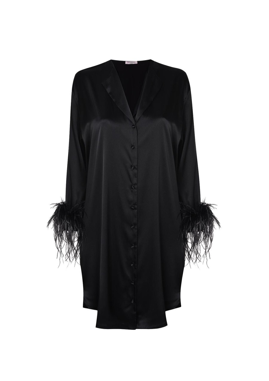 Women Gilda & Pearl Mini Dresses | Camille Silk And Feather Shirt Dress Black