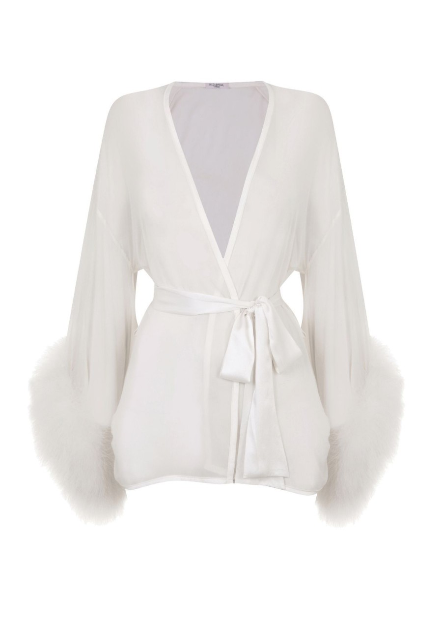 Women Gilda & Pearl Robes | Diana Silk And Marabou Feather Robe In White Ivory