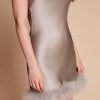 Women Gilda & Pearl Slips | Kitty Silk And Feather Slip Dress In Silver Silver Screen