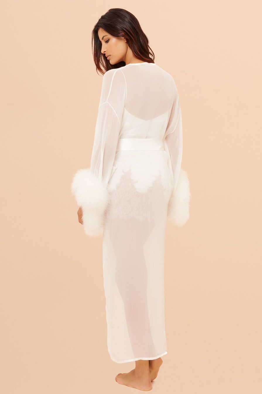 Women Gilda & Pearl Robes | Diana Silk And Marabou Feather Long Robe Ivory