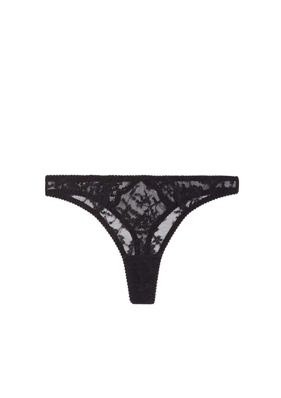 Women Gilda & Pearl Thongs | Rita Sheer Leavers Lace Thong Black