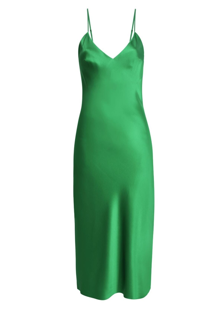 Women Gilda & Pearl Midi Dresses | Sophia Midi Silk Slip Dress In Jewel Green