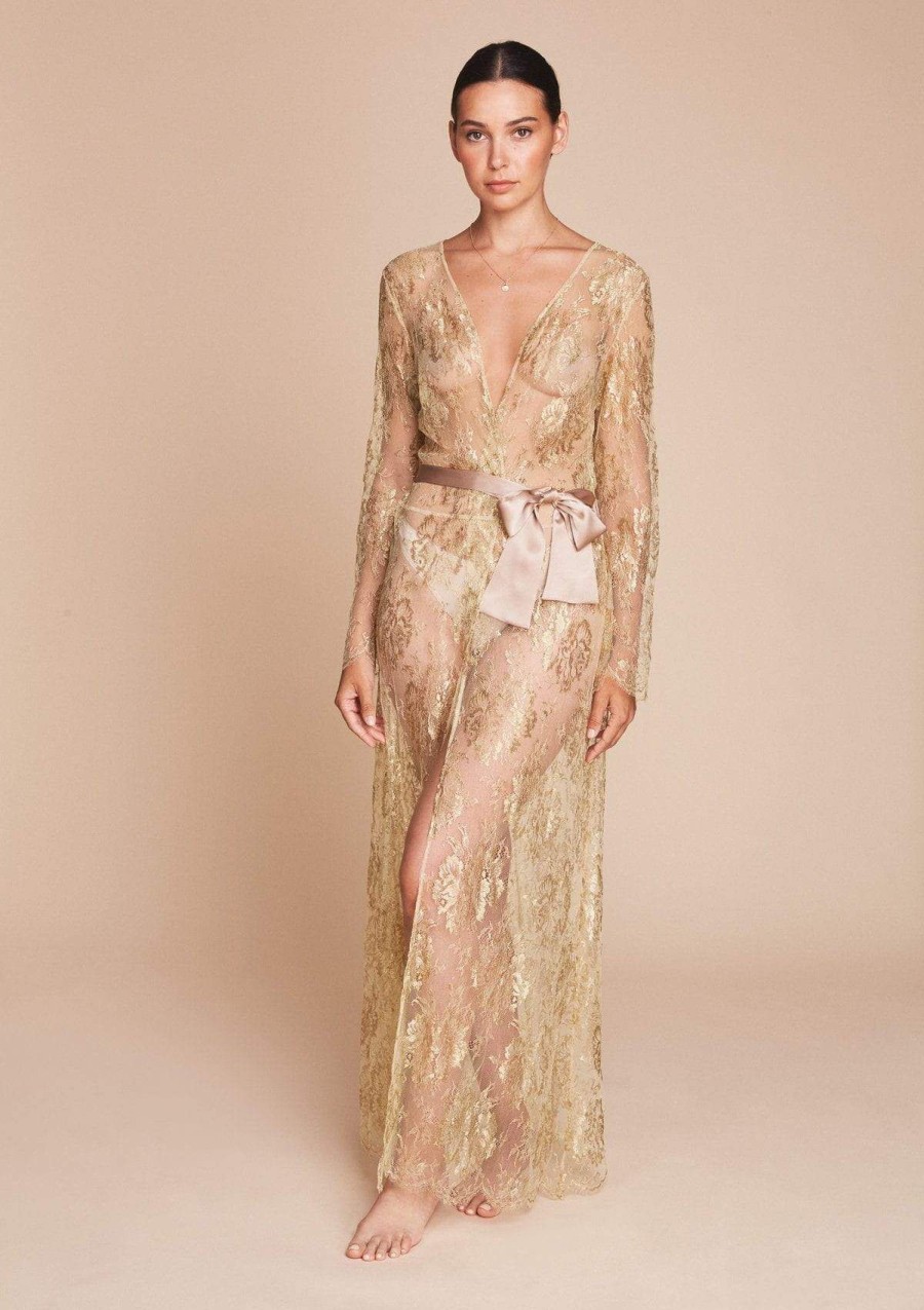 Women Gilda & Pearl Robes | L'Age D'Or Long Lace Robe Gold