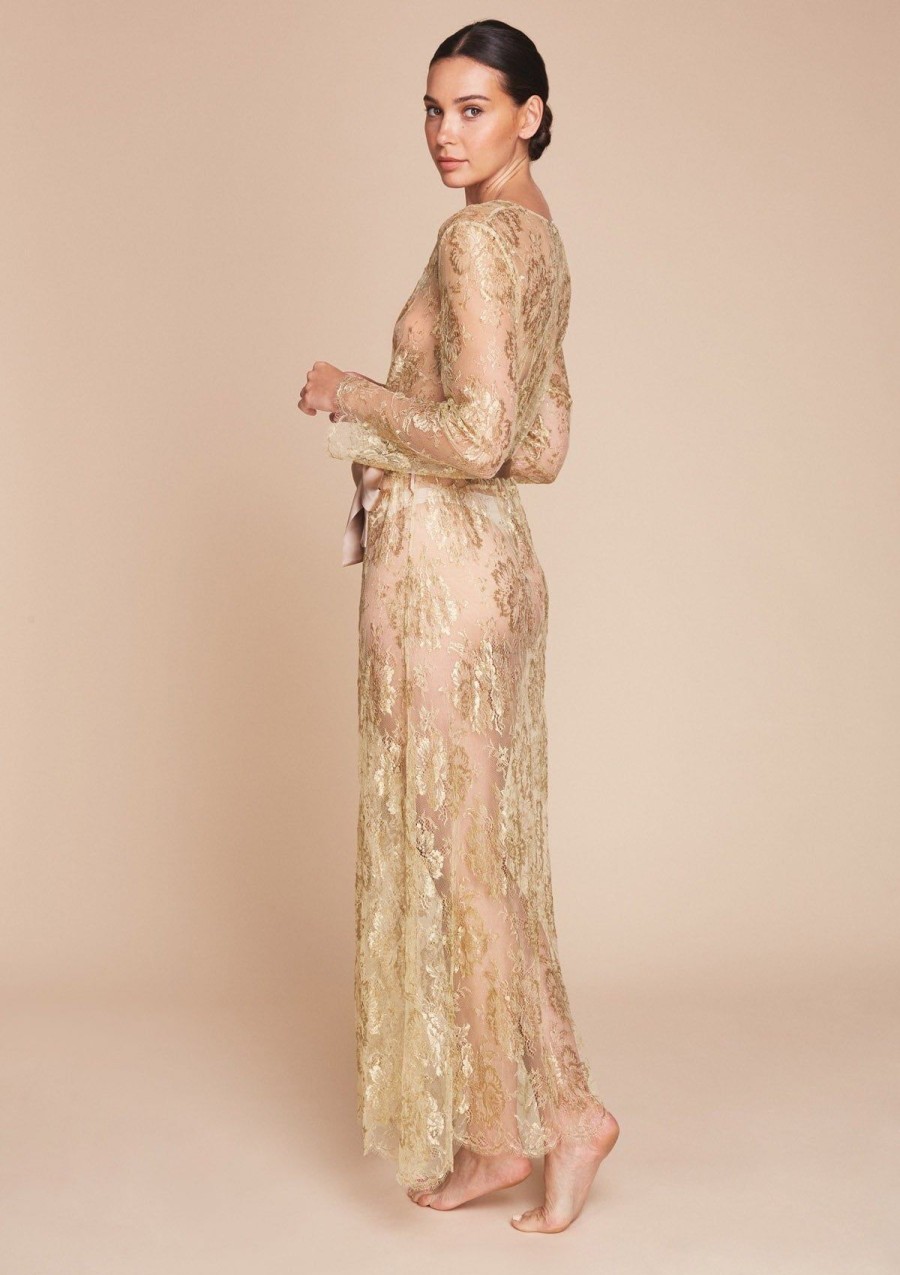 Women Gilda & Pearl Robes | L'Age D'Or Long Lace Robe Gold