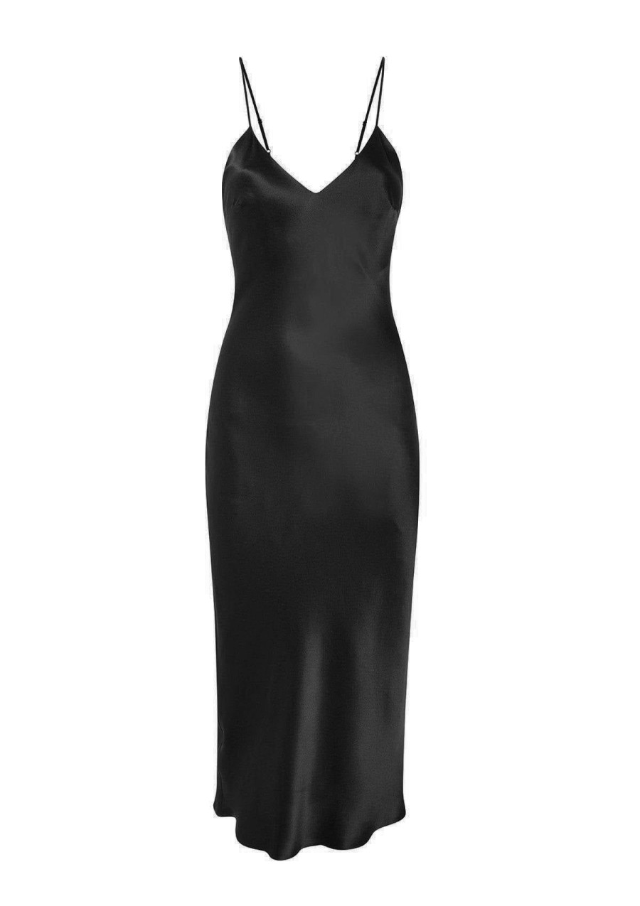 Women Gilda & Pearl Midi Dresses | Sophia Midi Silk Slip Dress In Black