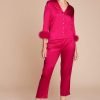 Women Gilda & Pearl Co-Ords | Kitty Silk And Feather Pyjama Hollywood Rose