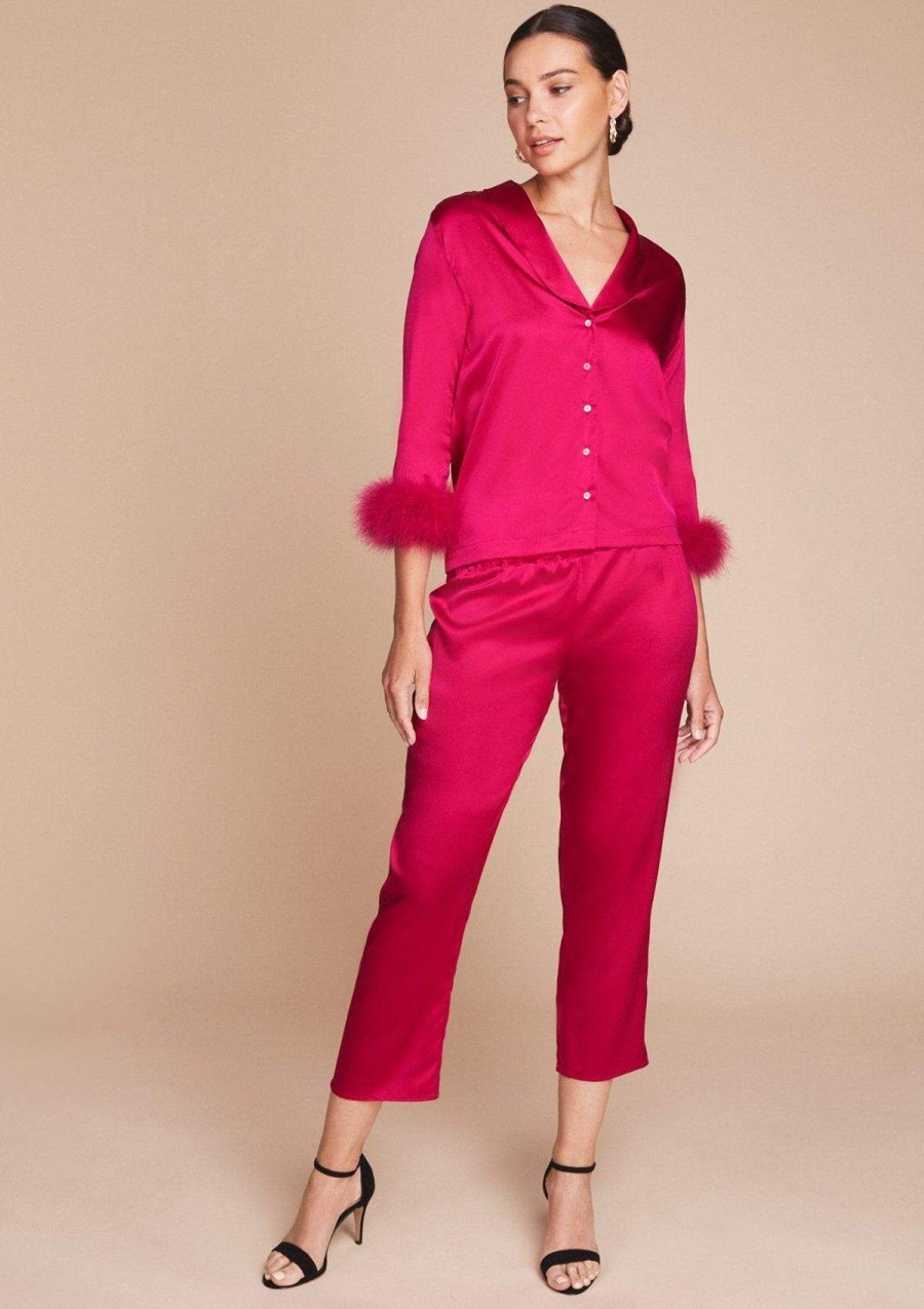 Women Gilda & Pearl Co-Ords | Kitty Silk And Feather Pyjama Hollywood Rose