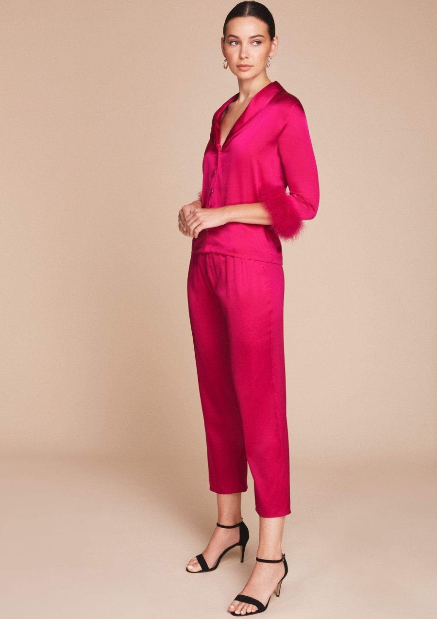 Women Gilda & Pearl Co-Ords | Kitty Silk And Feather Pyjama Hollywood Rose