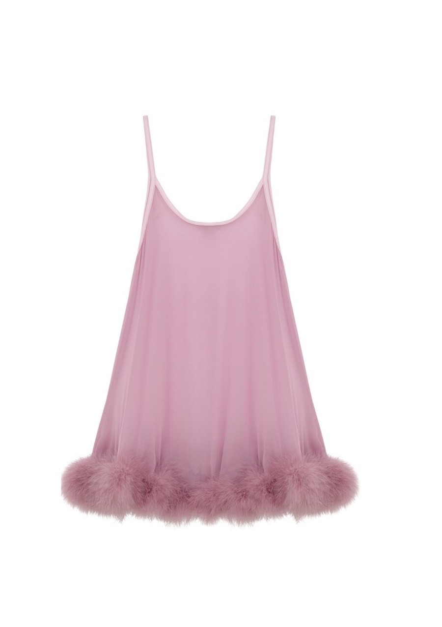 Women Gilda & Pearl Mini Dresses | Diana Silk And Marabou Feather Babydoll Boudoir Rose