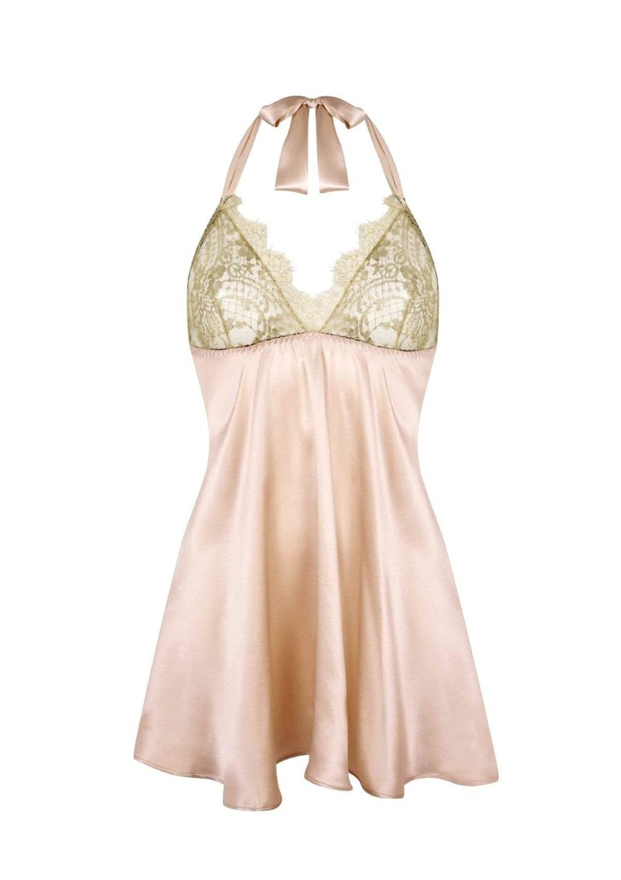 Women Gilda & Pearl Babydolls | Harlow Silk And Gold Lace Babydoll Blush/Gold