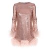 Women Gilda & Pearl Mini Dresses | Seraphina Sequin And Feather Mini Dress Ros Champagne