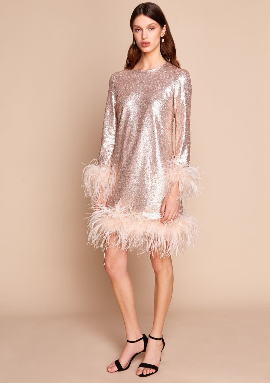 Women Gilda & Pearl Mini Dresses | Seraphina Sequin And Feather Mini Dress Ros Champagne