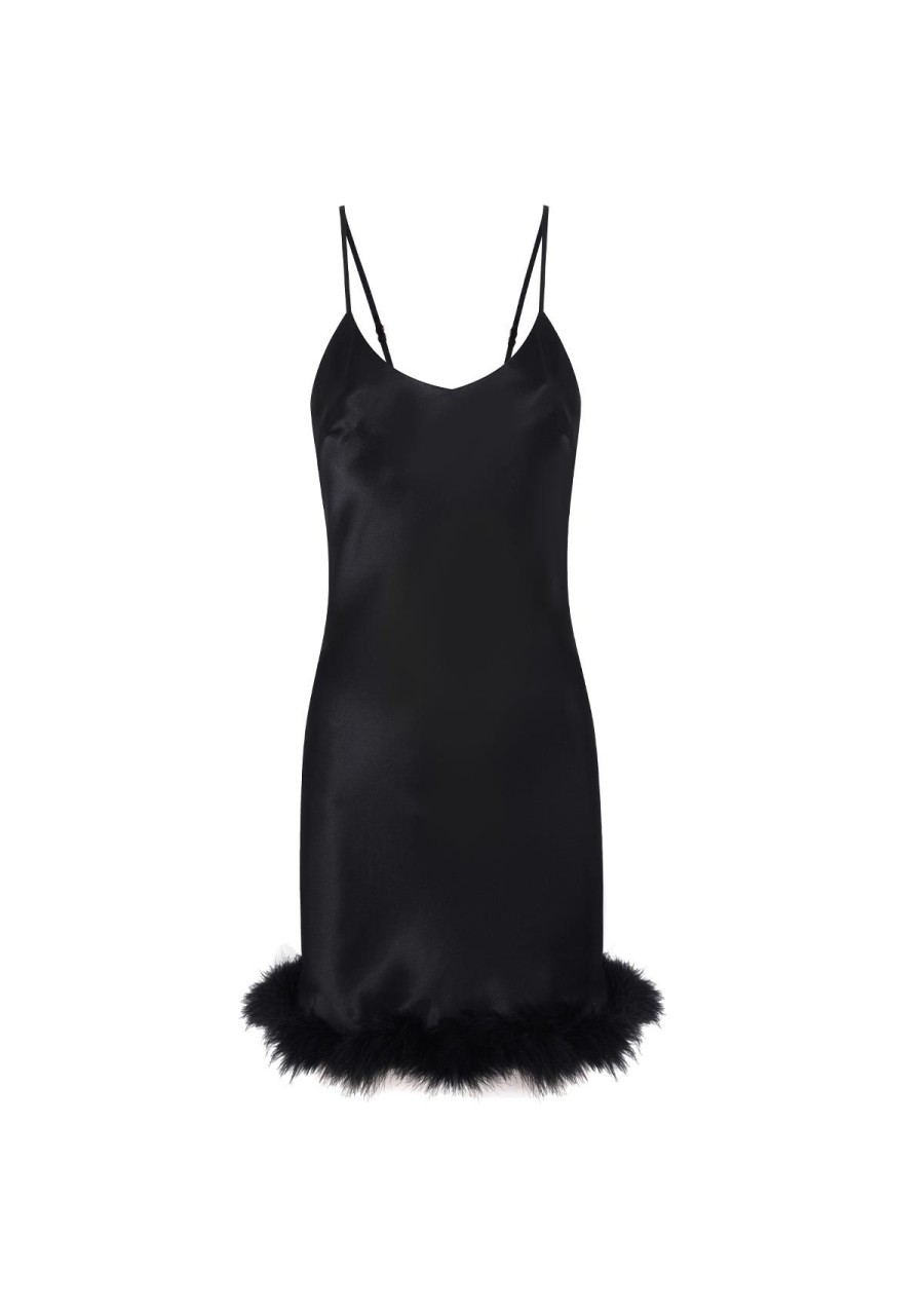 Women Gilda & Pearl Mini Dresses | Kitty Feather Trim Slip Dress In Black