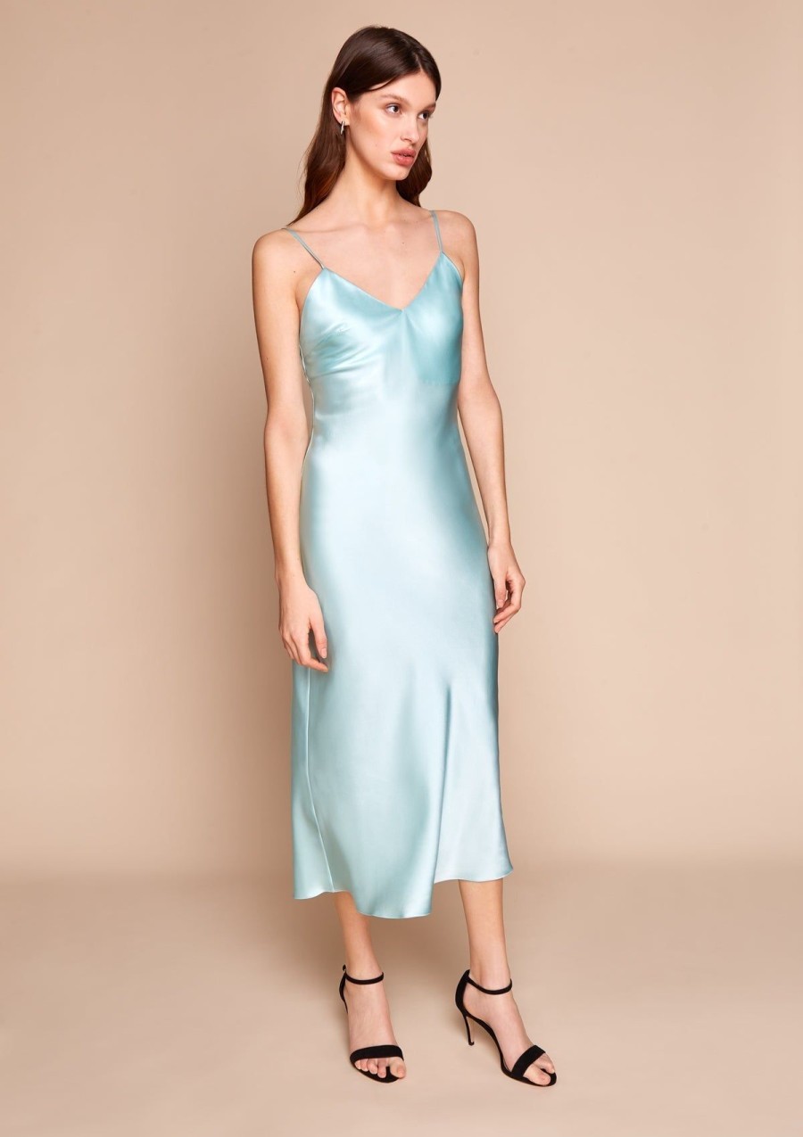 Women Gilda & Pearl Midi Dresses | Sophia Midi Silk Slip Dress In Blue Azure