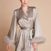 Women Gilda & Pearl Robes | Kitty Silk And Feather Robe Silver Screen