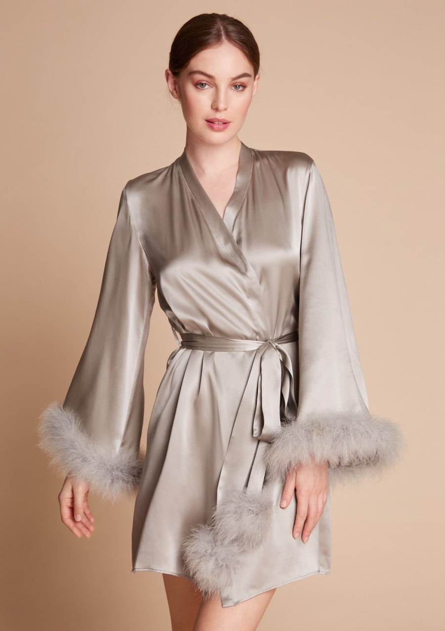 Women Gilda & Pearl Robes | Kitty Silk And Feather Robe Silver Screen