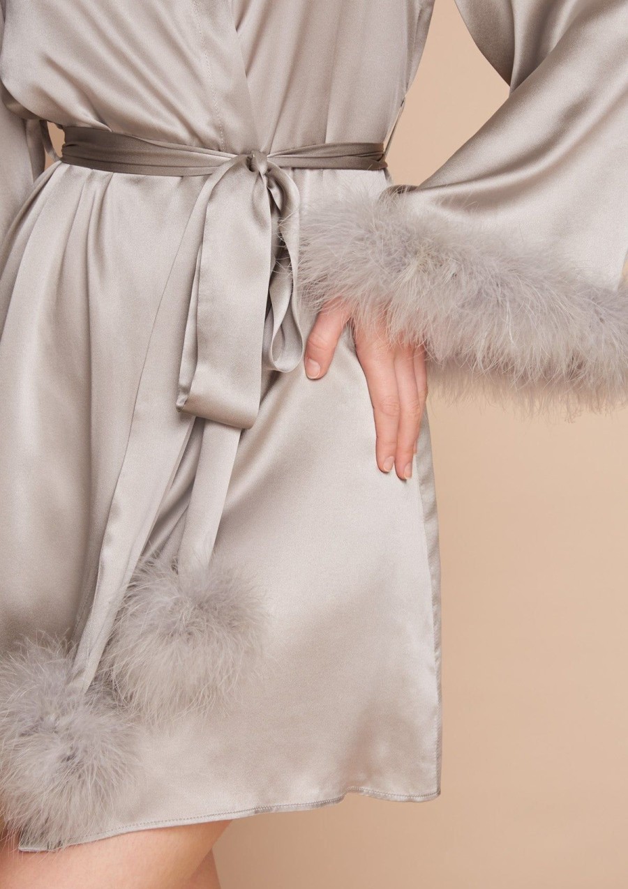 Women Gilda & Pearl Robes | Kitty Silk And Feather Robe Silver Screen