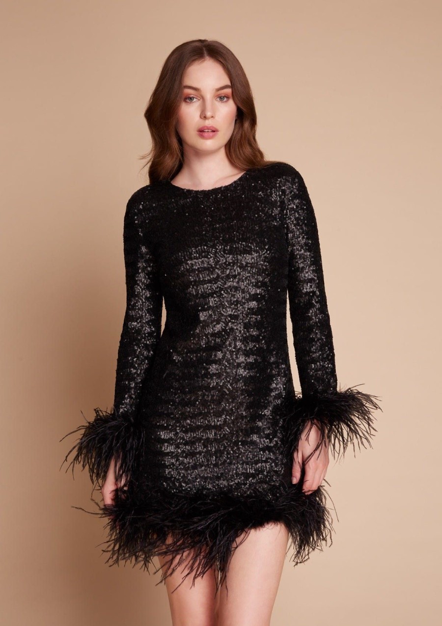 Women Gilda & Pearl Mini Dresses | Seraphina Sequin And Feather Mini Dress Black