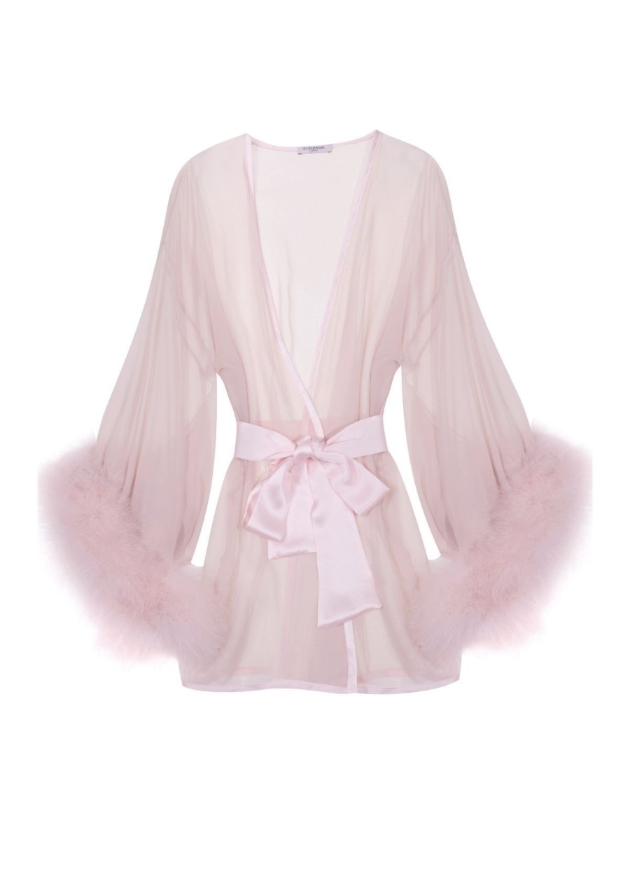 Women Gilda & Pearl Robes | Diana Silk And Marabou Feather Robe In Pink Marilyn