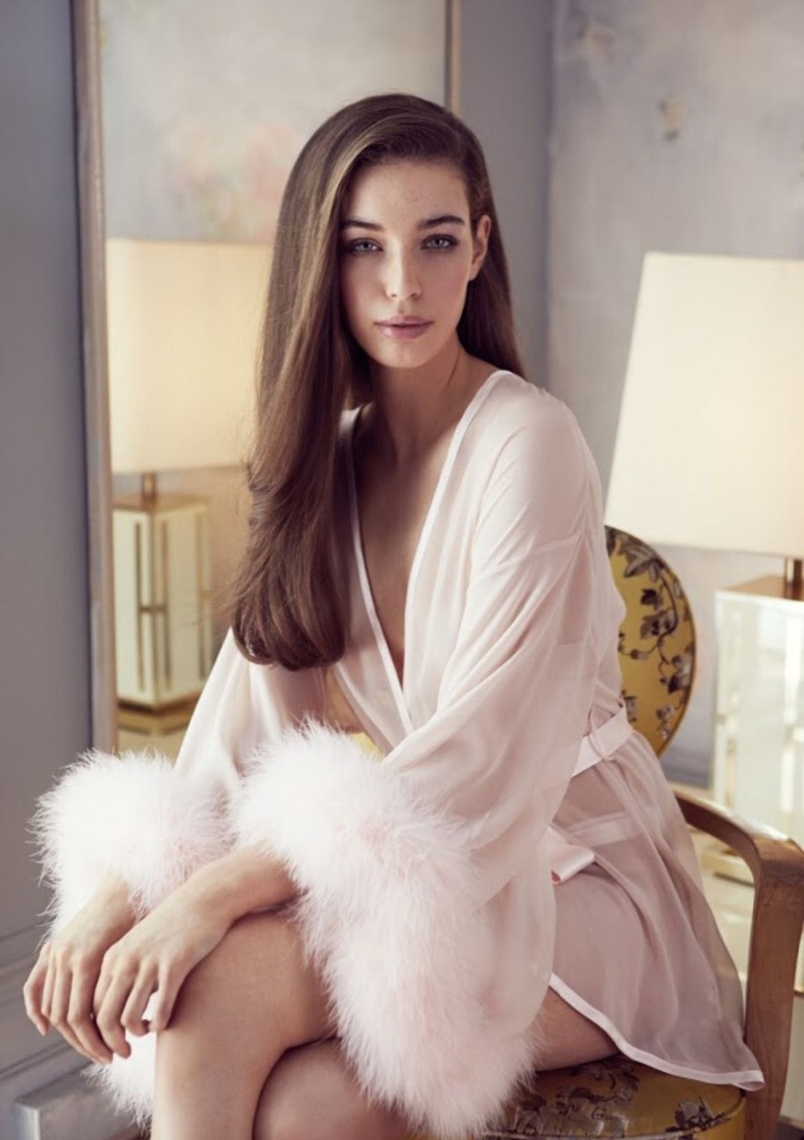 Women Gilda & Pearl Robes | Diana Silk And Marabou Feather Robe In Pink Marilyn