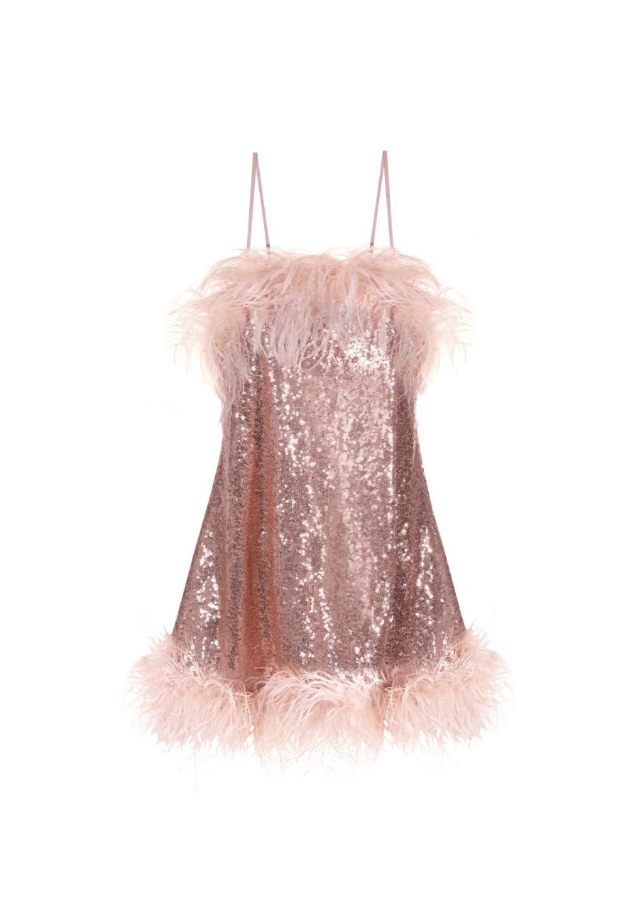 Women Gilda & Pearl Mini Dresses | Seraphina Sequin And Feather Babydoll Rose Champagne