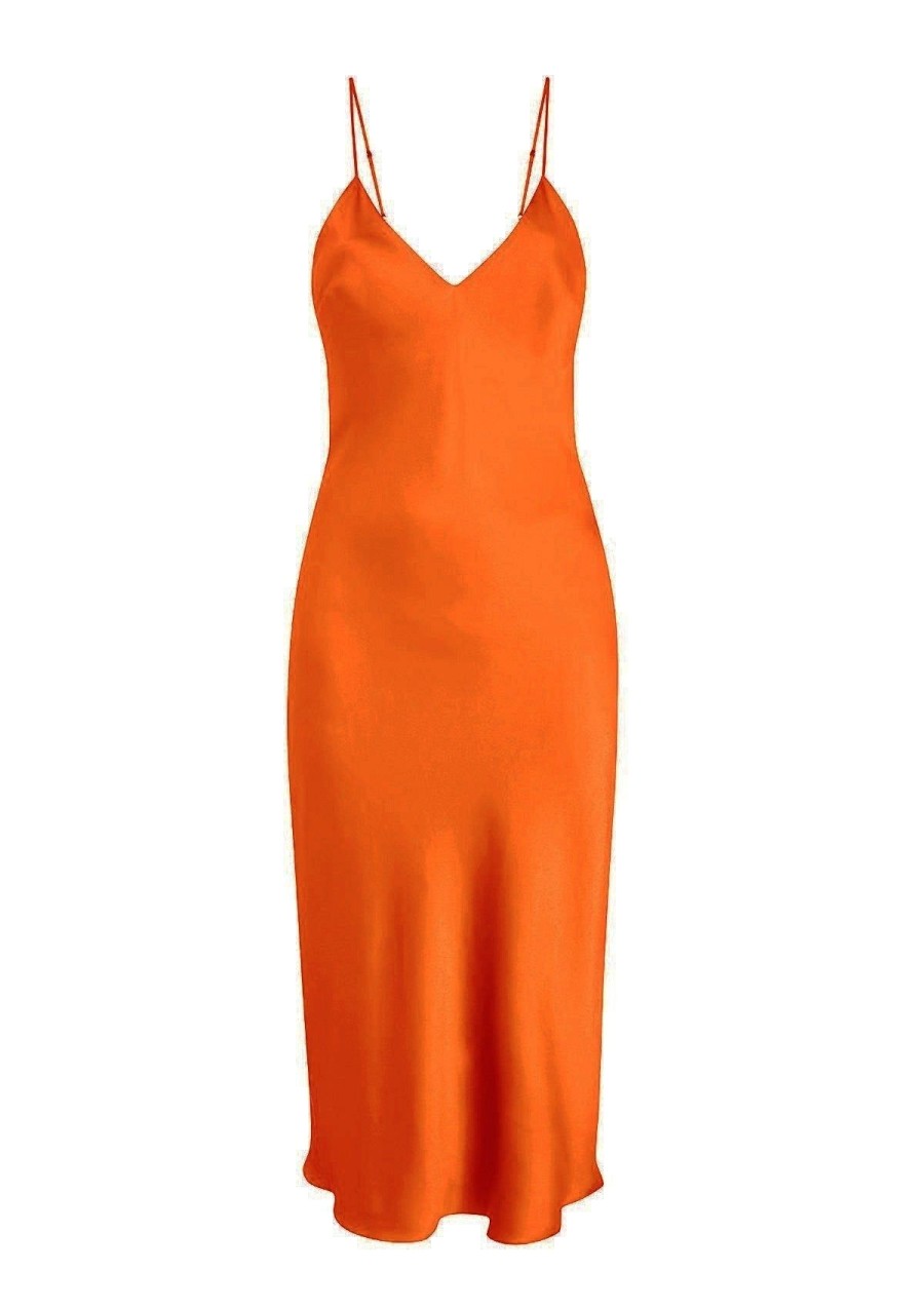 Women Gilda & Pearl Midi Dresses | Sophia Midi Silk Slip Dress In Fire Opal