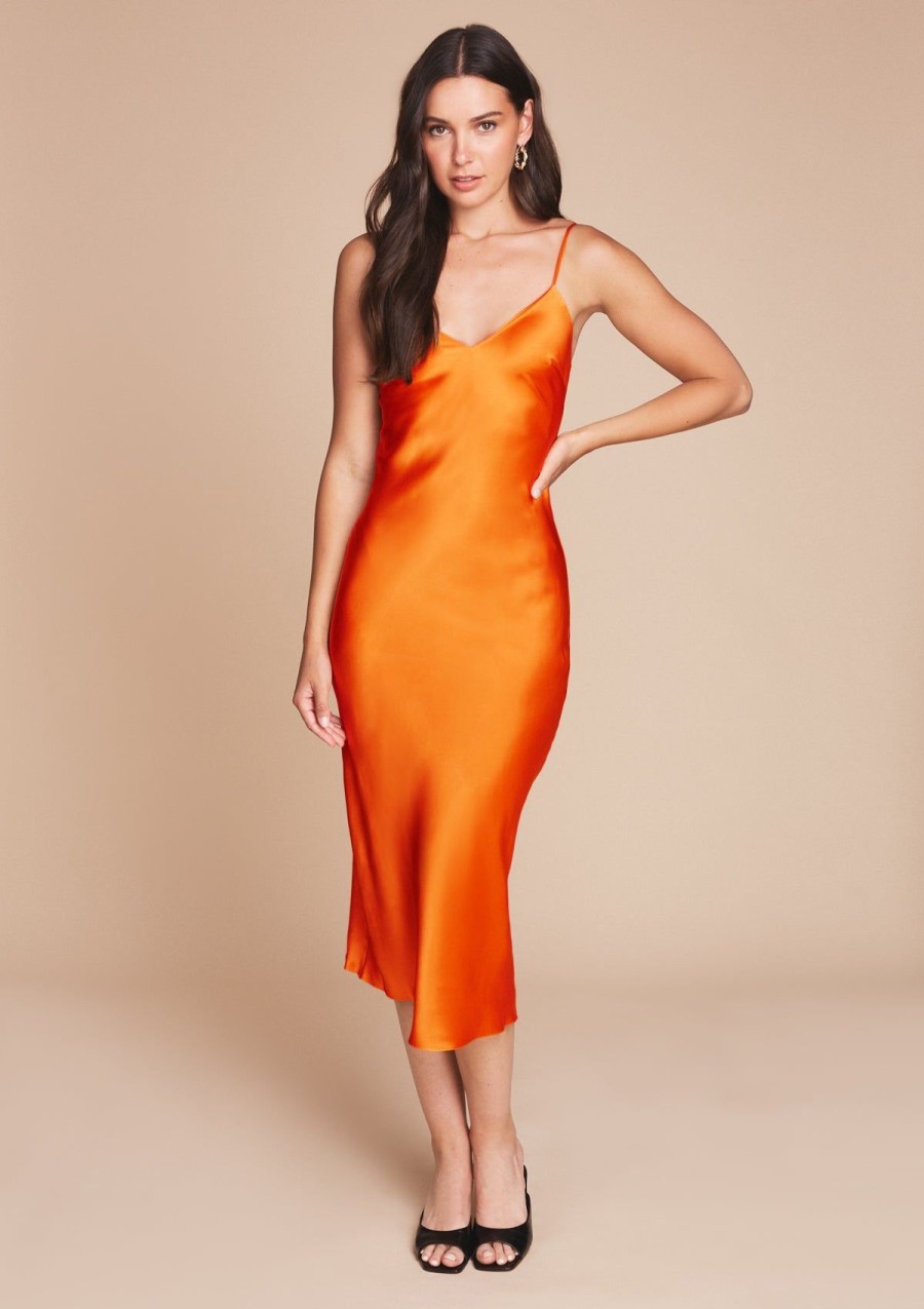 Women Gilda & Pearl Midi Dresses | Sophia Midi Silk Slip Dress In Fire Opal