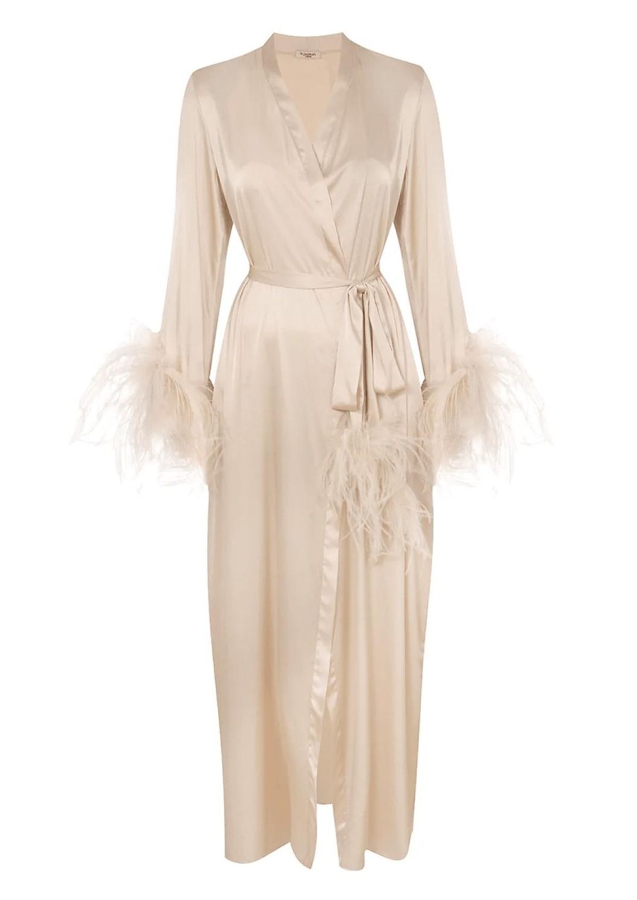 Women Gilda & Pearl Robes | Camille Feather Trim Robe Oyster