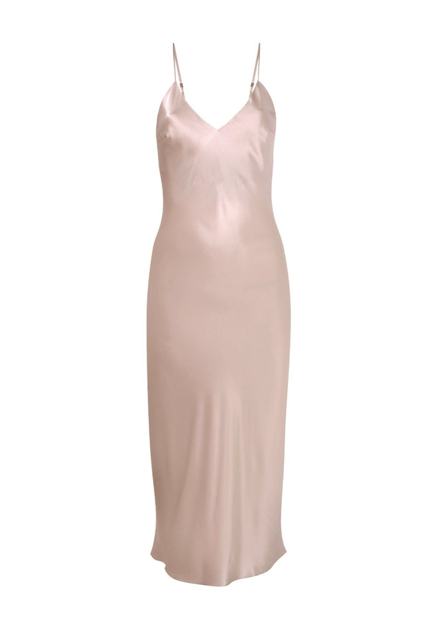 Women Gilda & Pearl Midi Dresses | Sophia Midi Silk Slip Dress In Pink Champagne