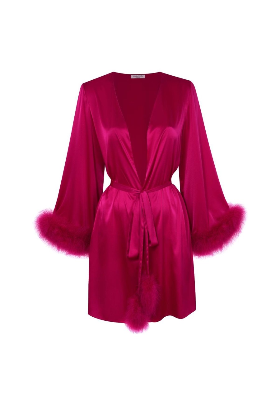 Women Gilda & Pearl Mini Dresses | Kitty Silk And Feather Robe In Hollywood Rose