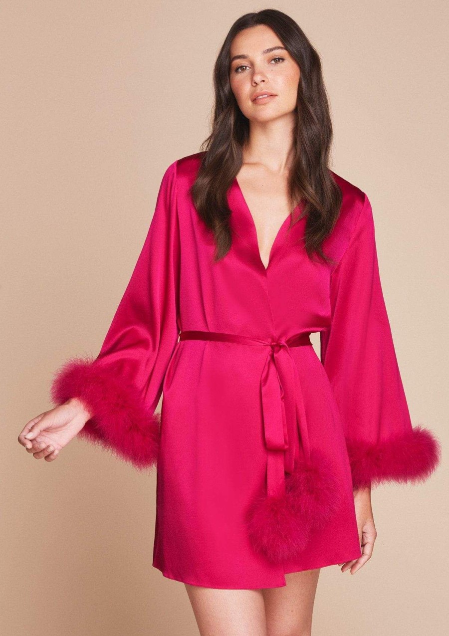 Women Gilda & Pearl Mini Dresses | Kitty Silk And Feather Robe In Hollywood Rose