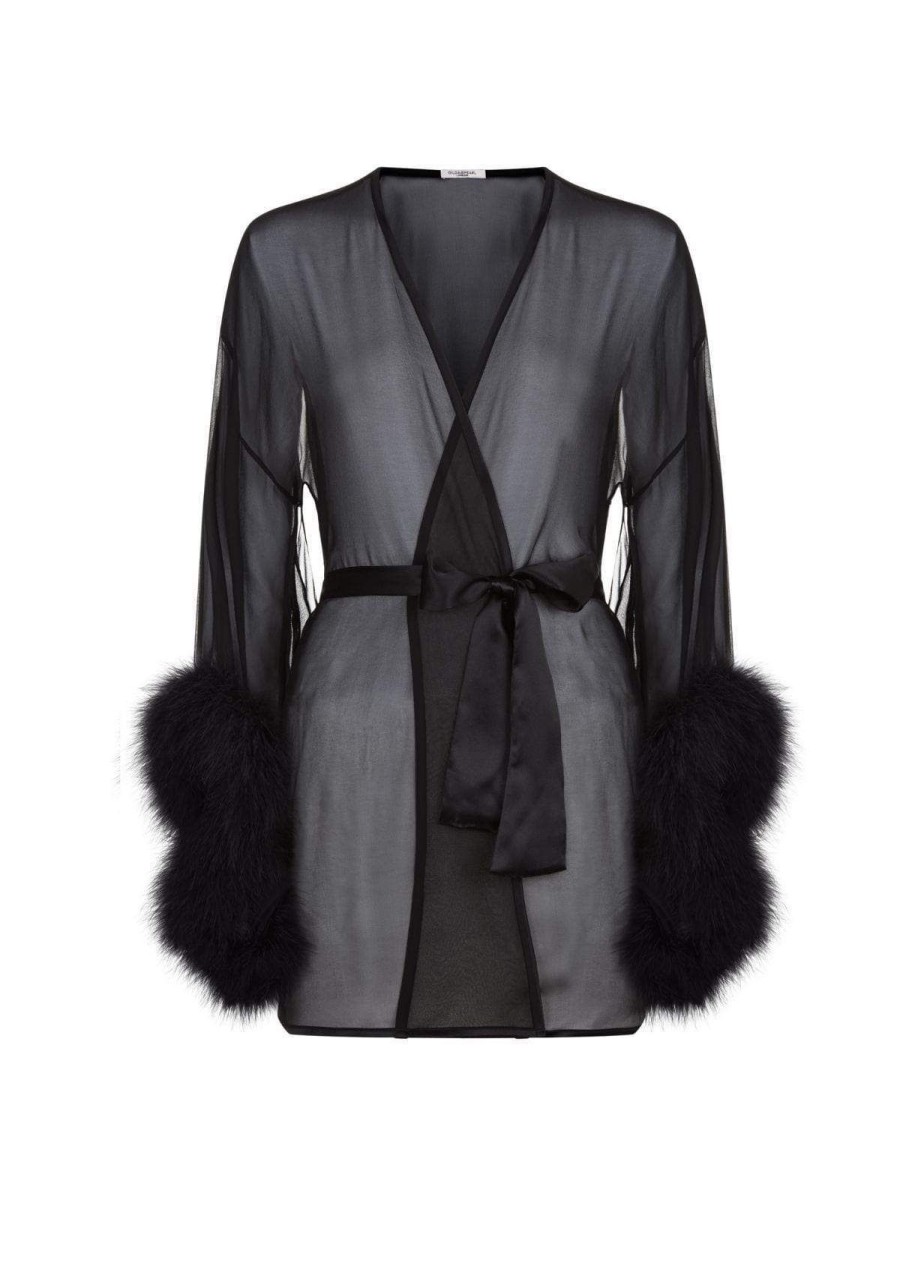 Women Gilda & Pearl Robes | Diana Silk And Marabou Feather Robe In Black