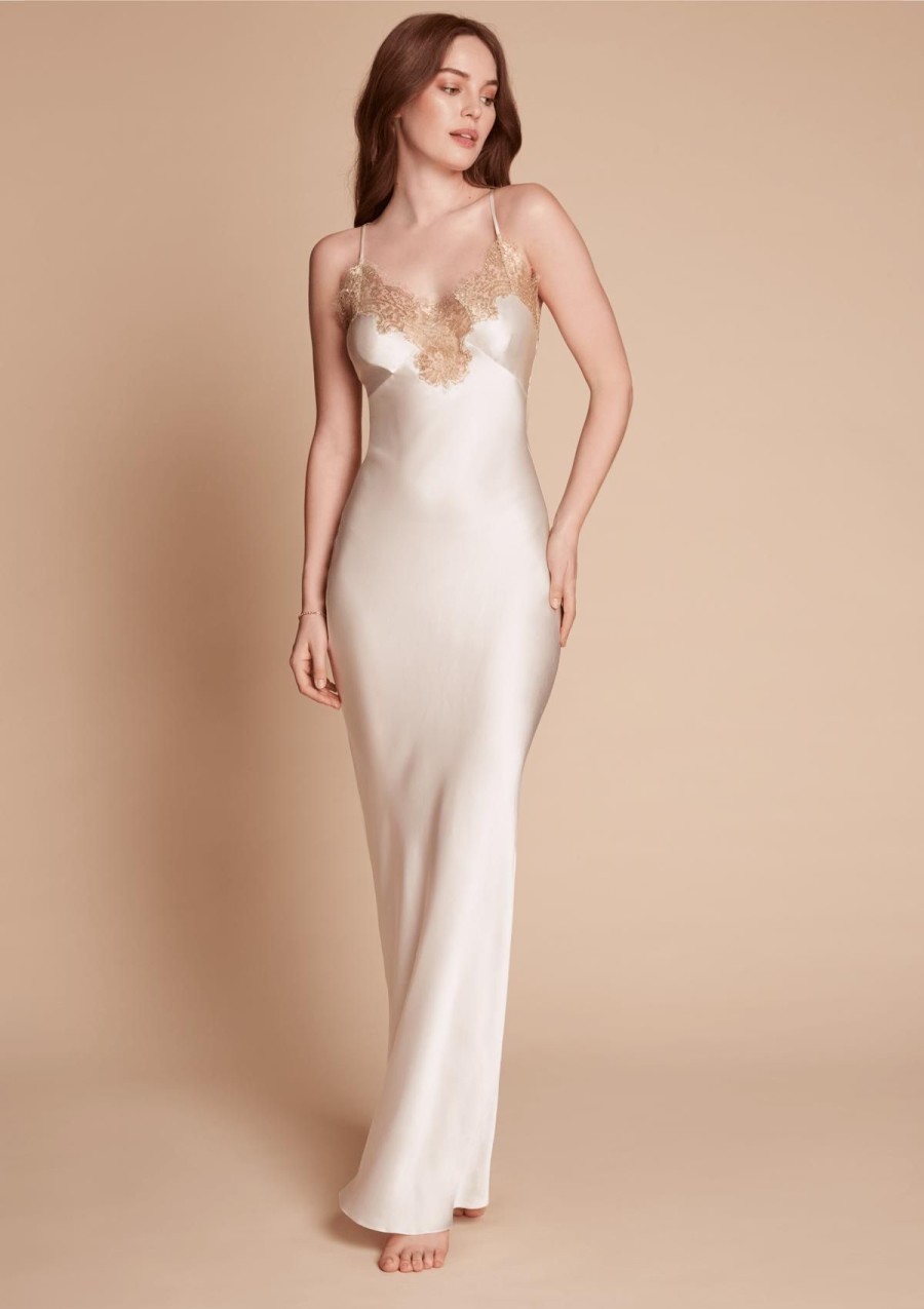 Women Gilda & Pearl Slips | Gina Long Silk And Lace Slip Ivory