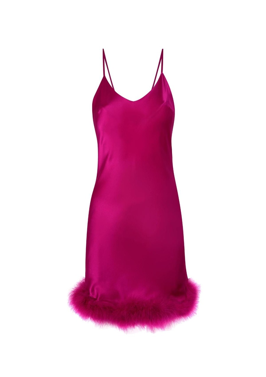 Women Gilda & Pearl Mini Dresses | Kitty Silk And Feather Slip Dress In Pink Hollywood Rose