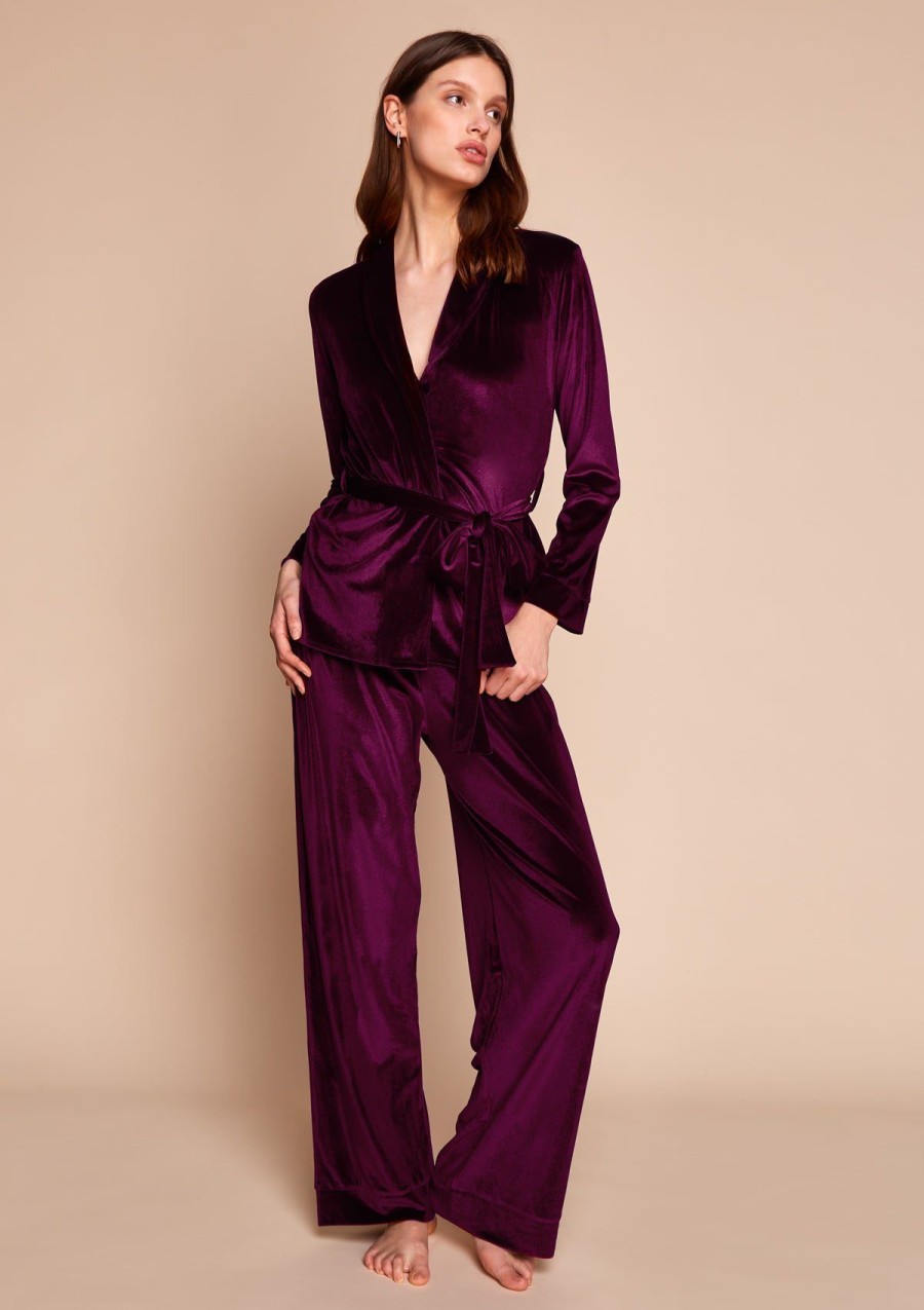 Women Gilda & Pearl Co-Ords | Saratoga Velvet Pyjama Damson