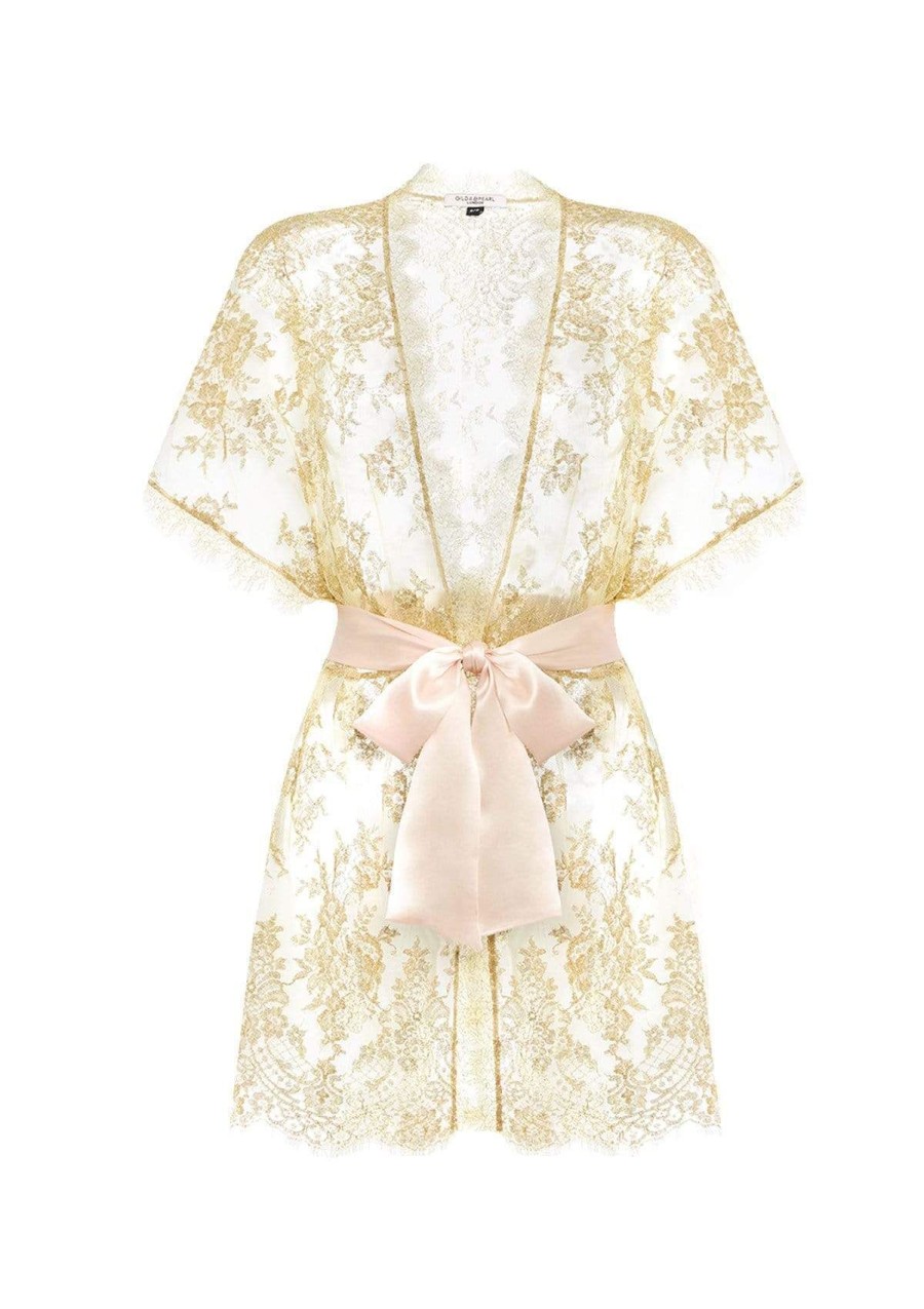 Women Gilda & Pearl Robes | Harlow Gold Lace Robe Blush/Gold