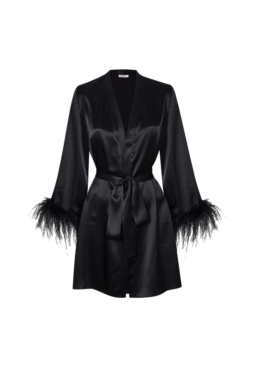 Women Gilda & Pearl Robes | Camille Silk And Feather Short Robe Black