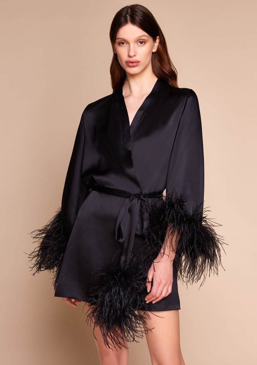 Women Gilda & Pearl Robes | Camille Silk And Feather Short Robe Black