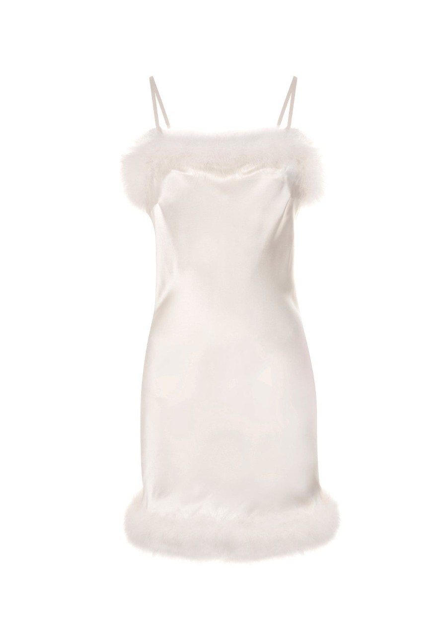 Women Gilda & Pearl Mini Dresses | Coco Ivory Silk And Feather Slip Dress Pearl