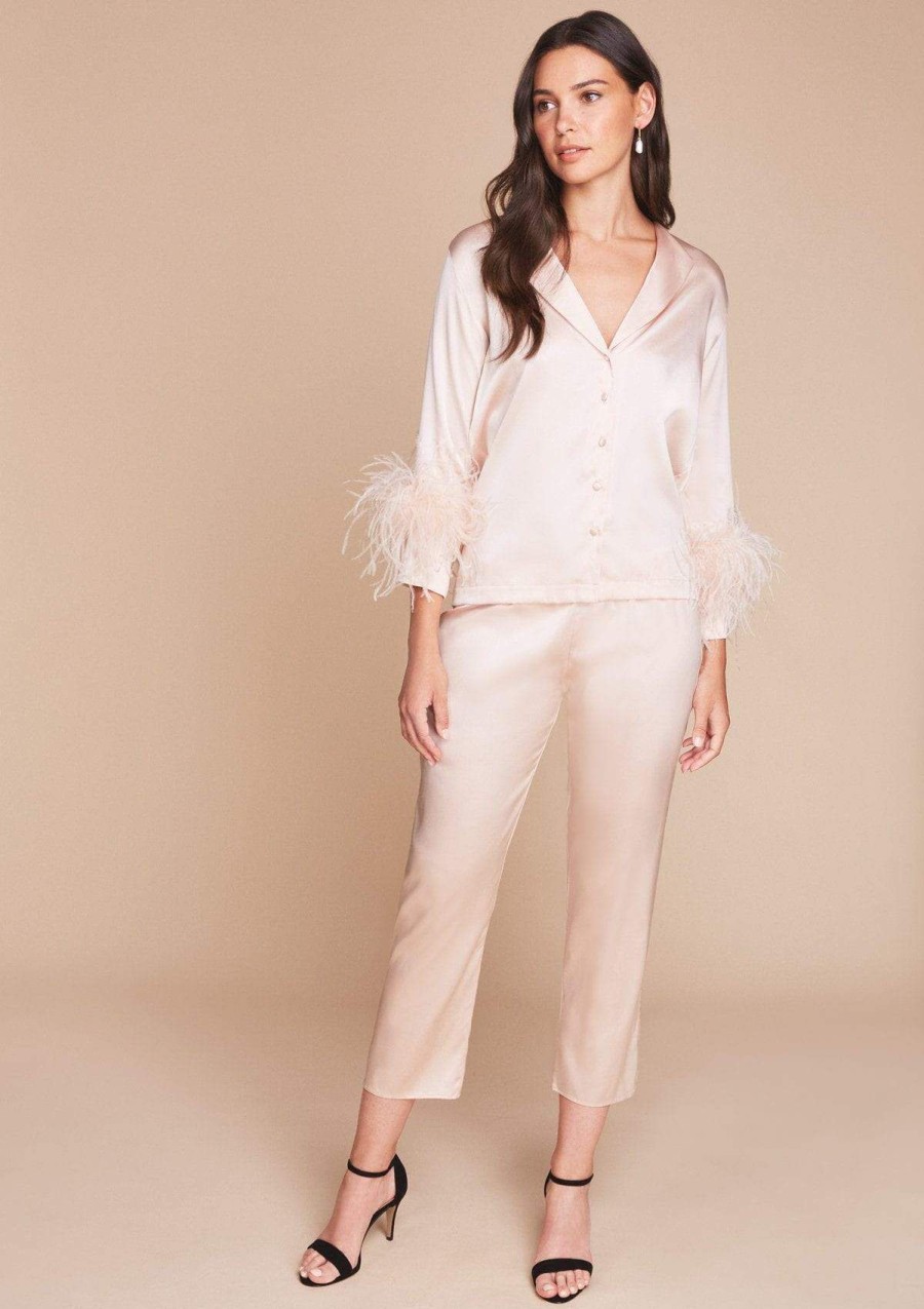 Women Gilda & Pearl Co-Ords | Camille Feather Trim Pyjama Set Oyster