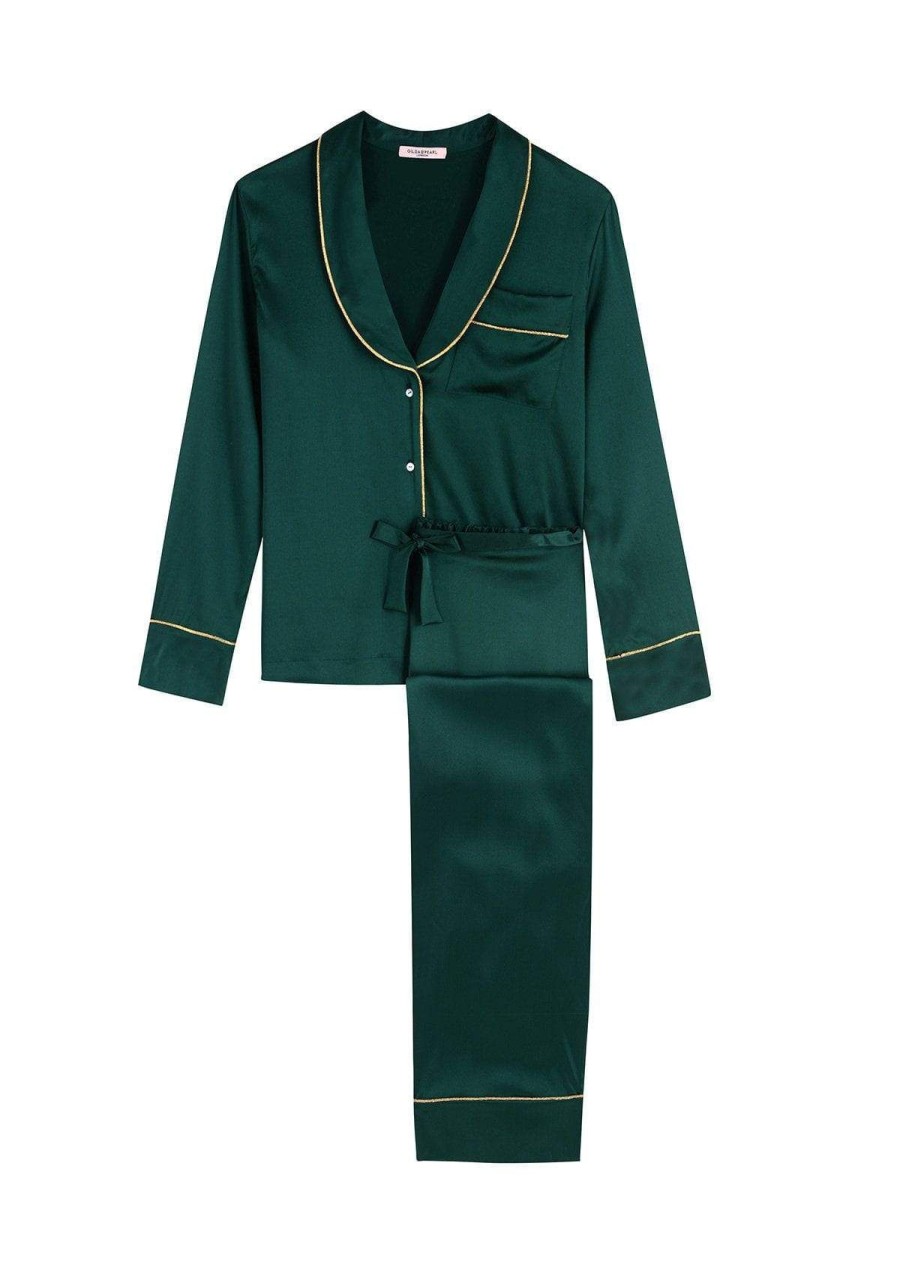 Women Gilda & Pearl Silk Pyjamas | Backstage Signature Silk Pyjama Emerald/Gold