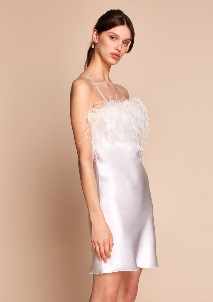 Women Gilda & Pearl Mini Dresses | Camille Feather Trim Silk Slip Dress Ivory