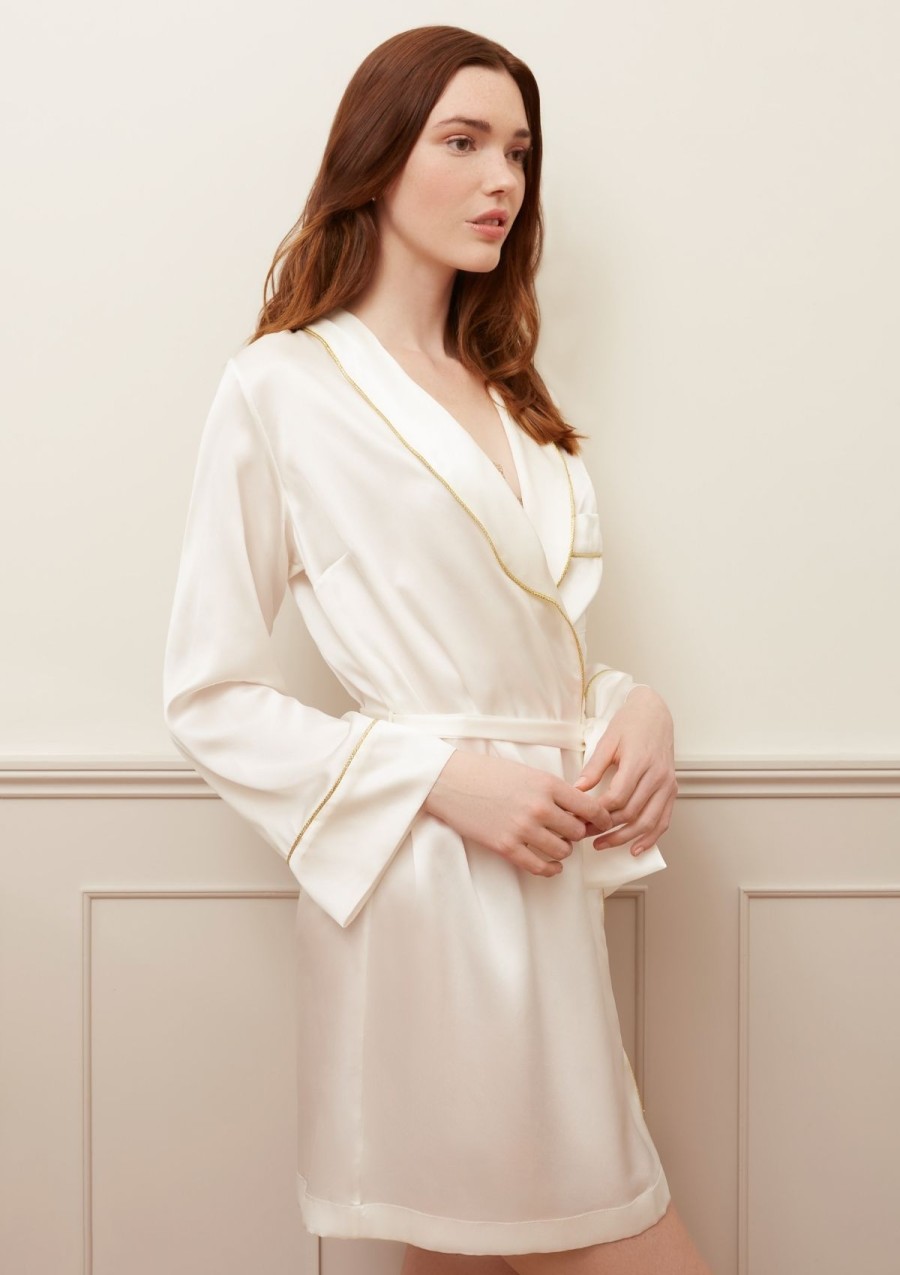 Women Gilda & Pearl Robes | Backstage Signature Silk Mini Robe Ivory