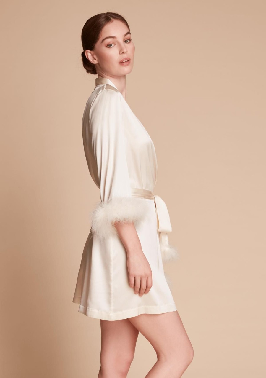 Women Gilda & Pearl Robes | Celeste Silk And Feather Short Robe Pearl