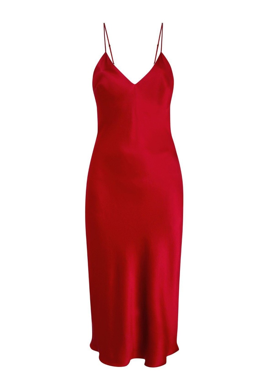 Women Gilda & Pearl Midi Dresses | Sophia Midi Silk Slip Dress In Red Ruby