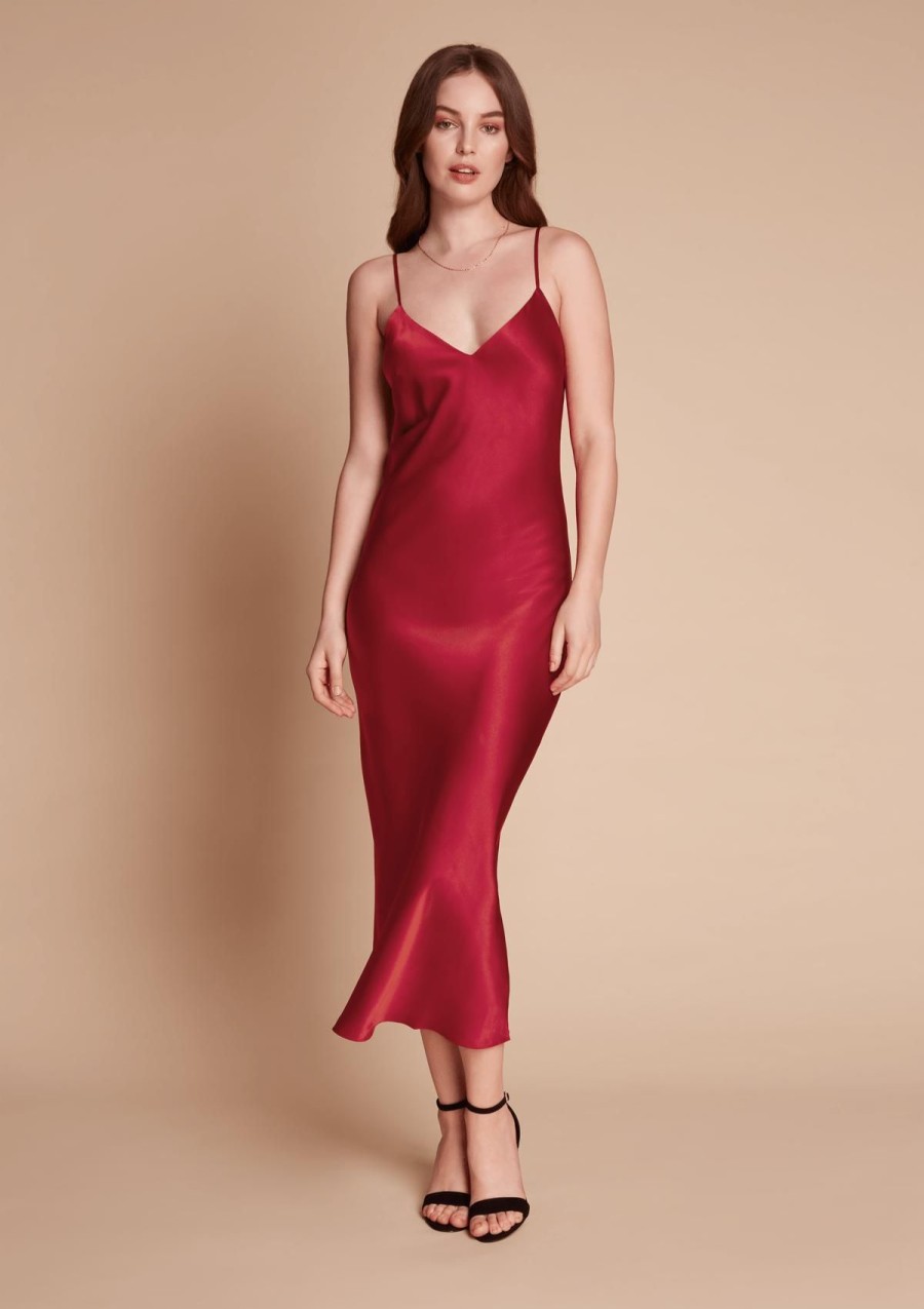 Women Gilda & Pearl Midi Dresses | Sophia Midi Silk Slip Dress In Red Ruby