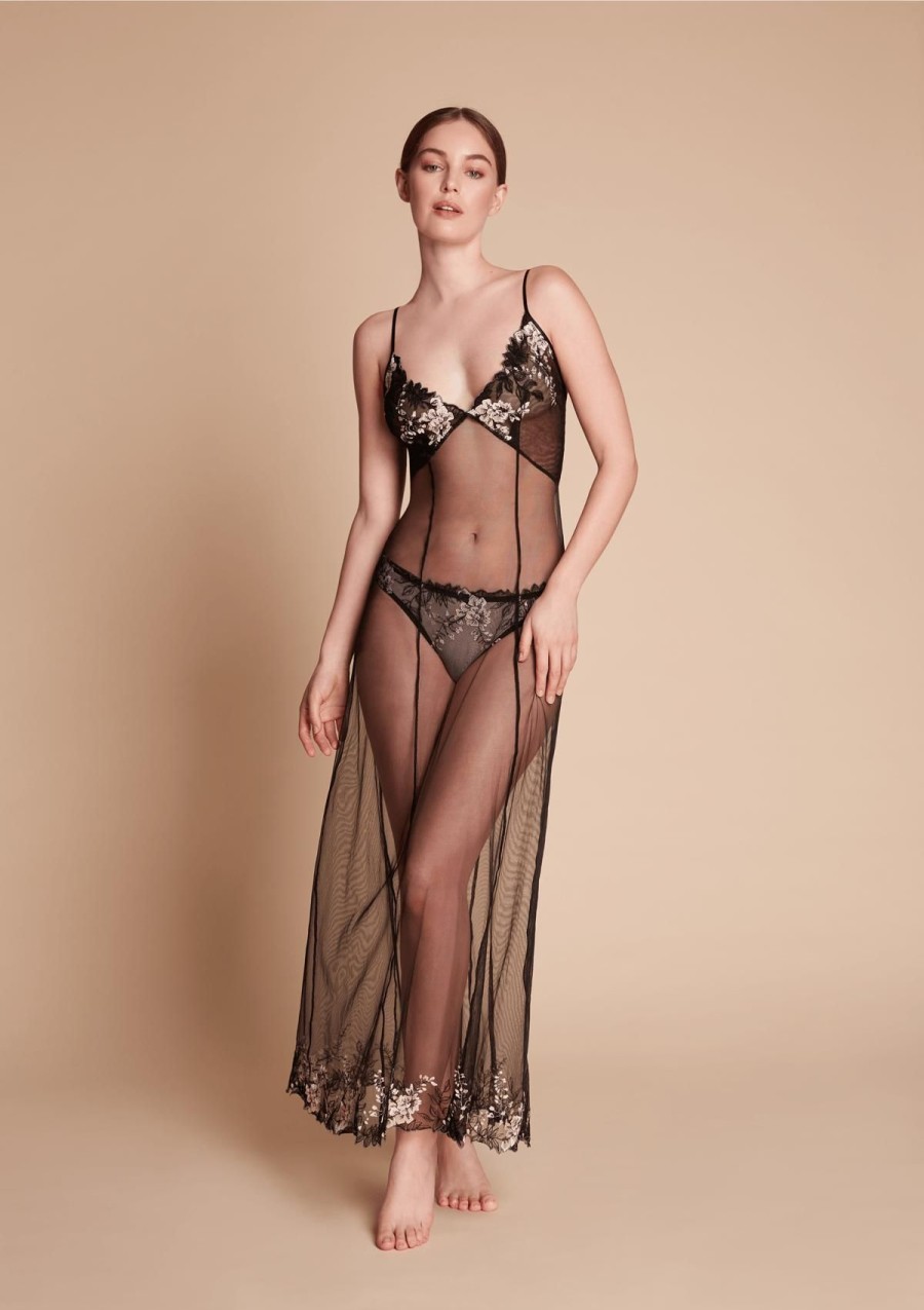 Women Gilda & Pearl Slips | Jardin De La Lune Long Slip Obsidian Bloom