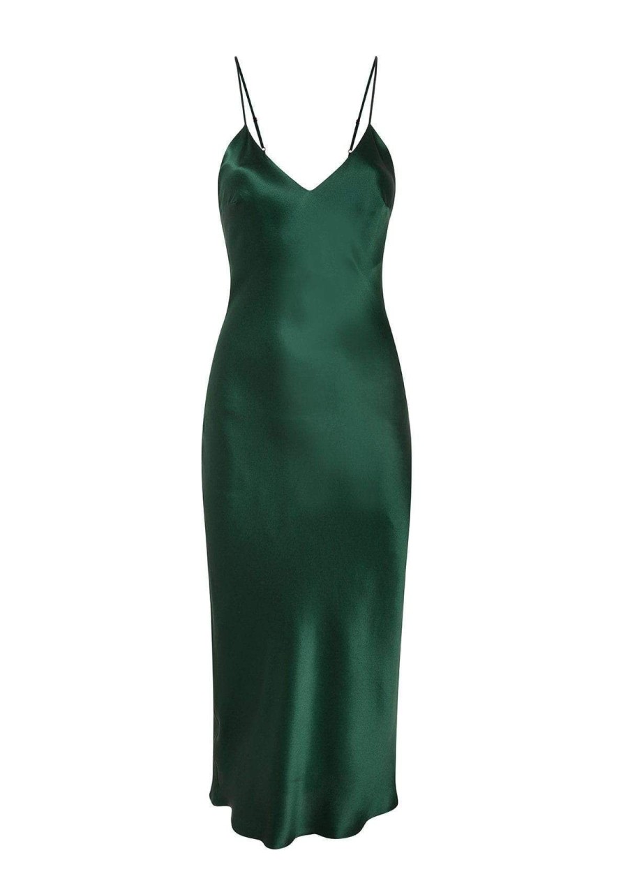 Women Gilda & Pearl Midi Dresses | Sophia Midi Silk Slip Dress In Green Emerald