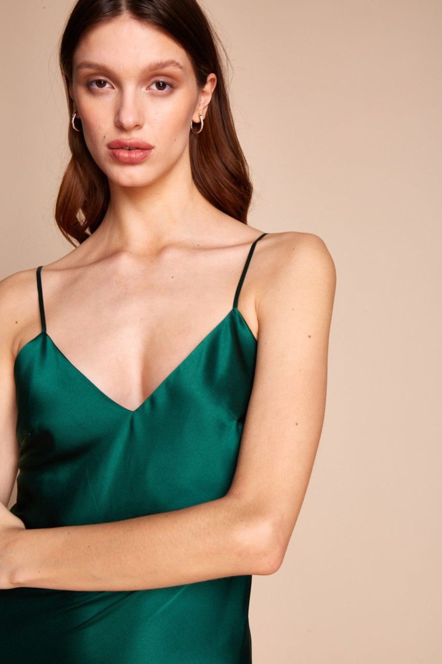 Women Gilda & Pearl Midi Dresses | Sophia Midi Silk Slip Dress In Green Emerald