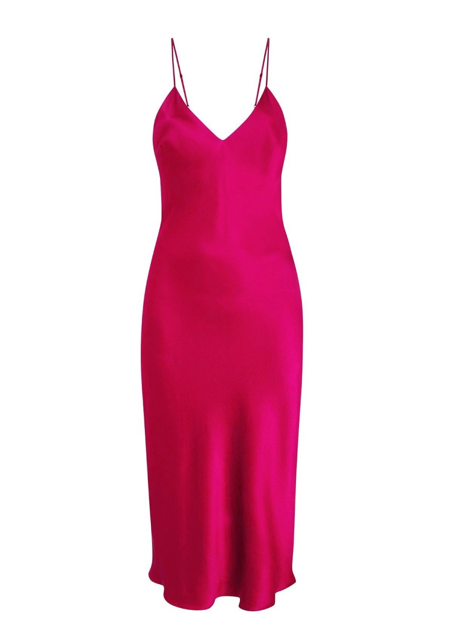 Women Gilda & Pearl Midi Dresses | Sophia Midi Silk Slip Dress In Pink Hollywood Rose